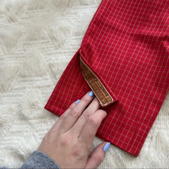 Anthropologie Red Checked Cropped Split Hem Essential Slim Pants - Picture 6 of 8